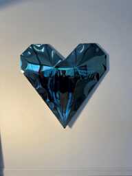 Blue Chrome Heart Sculpture Metal Garden Mirror Art - thumbnail 1