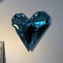 Blue Chrome Heart Sculpture Metal Garden Mirror Art - thumbnail 3
