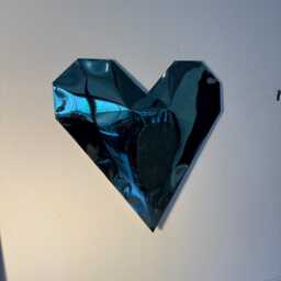 Blue Chrome Heart Sculpture Metal Garden Mirror Art - thumbnail 4