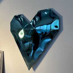 Blue Chrome Heart Sculpture Metal Garden Mirror Art - thumbnail 2