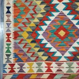 Multicolour Rug, Handmade Artisan Afghan Turkish Scandinavian Navajo Bohemian Flatweave Wool Kilim 162x98 cm - thumbnail 4