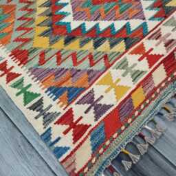 Multicolour Rug, Handmade Artisan Afghan Turkish Scandinavian Navajo Bohemian Flatweave Wool Kilim 162x98 cm - thumbnail 2