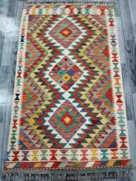 Multicolour Rug, Handmade Artisan Afghan Turkish Scandinavian Navajo Bohemian Flatweave Wool Kilim 162x98 cm - thumbnail 1