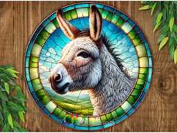 Donkey Sign, Plaque, Art, Faux Stained Glass Donkey, Metal Donkey Wall Farmhouse Decor - thumbnail 1