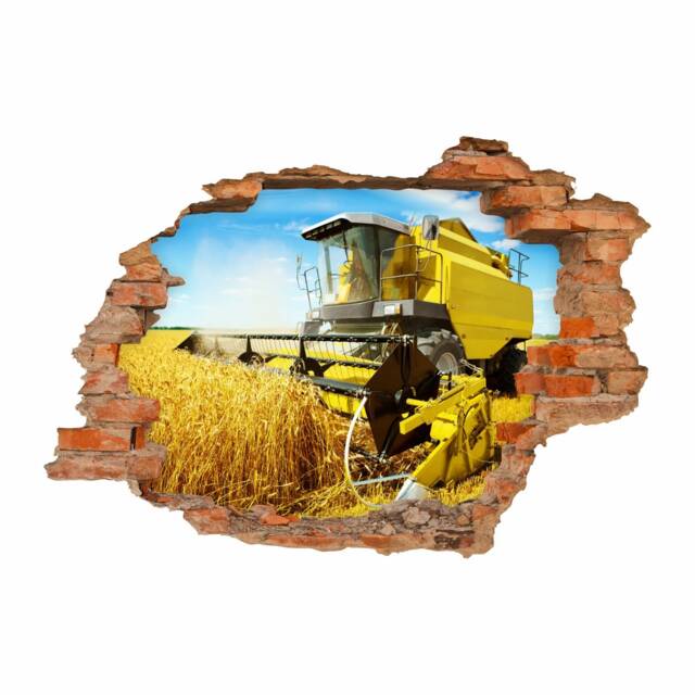 131 Wall Sticker Combine Harvester Yellow - Hole in The Wall 6 Sizes Children's Room Picture Decoration Boy - image 1