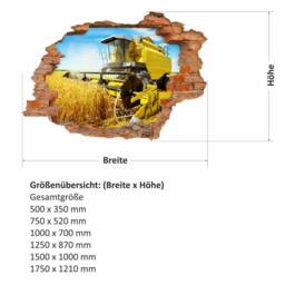 131 Wall Sticker Combine Harvester Yellow - Hole in The Wall 6 Sizes Children's Room Picture Decoration Boy - thumbnail 2