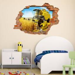 131 Wall Sticker Combine Harvester Yellow - Hole in The Wall 6 Sizes Children's Room Picture Decoration Boy - thumbnail 3
