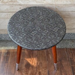Handcrafted Mango Wood Side Table Embossed Antique Silver Finish - thumbnail 3