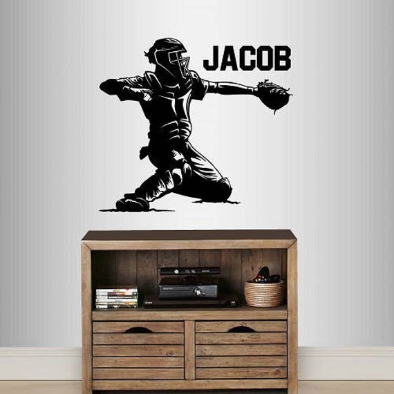 In-Style Decals Wall Vinyl Decal Home Decor Art Sticker Custom Name Boy Man Baseball Catcher Player Sports Teen Removable Mural Design 2432 - image 1