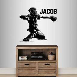 In-Style Decals Wall Vinyl Decal Home Decor Art Sticker Custom Name Boy Man Baseball Catcher Player Sports Teen Removable Mural Design 2432 - thumbnail 1