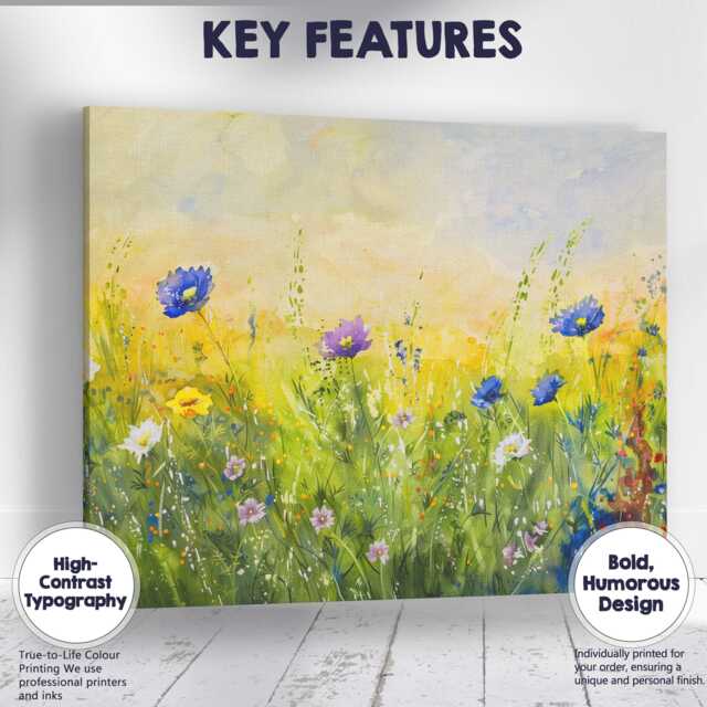 Fresh Green Meadow Blue Blossom Watercolour Nature Scene Canvas Wall Art Print Decor Picture Ready To Hang - image 1