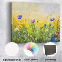 Fresh Green Meadow Blue Blossom Watercolour Nature Scene Canvas Wall Art Print Decor Picture Ready To Hang - thumbnail 2