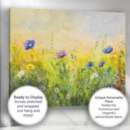 Fresh Green Meadow Blue Blossom Watercolour Nature Scene Canvas Wall Art Print Decor Picture Ready To Hang - thumbnail 3