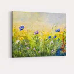 Fresh Green Meadow Blue Blossom Watercolour Nature Scene Canvas Wall Art Print Decor Picture Ready To Hang - thumbnail 4