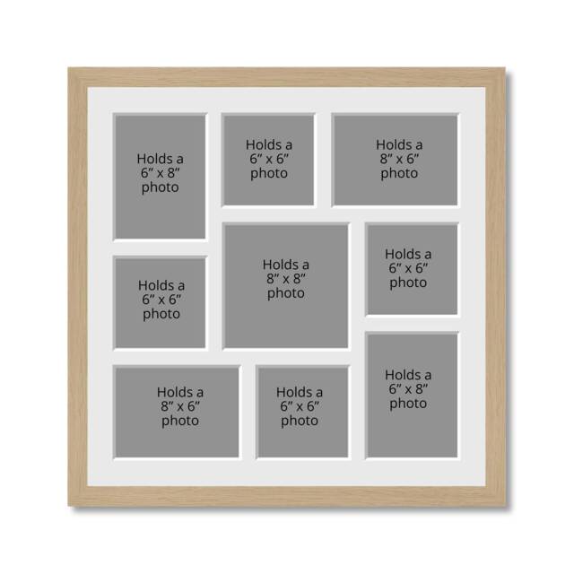 Large Multi Photo Picture Frame - Holds 9 Photos Oak Veneer - image 1
