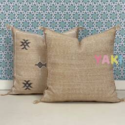 Yakiti-Beige Square Moroccan Pillows 20x20, Aka Cactus Silk Pillow, Sabra Pillows, Outdoor Luxury Pillow, Durable & Weather Resistant - thumbnail 2