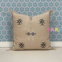 Yakiti-Beige Square Moroccan Pillows 20x20, Aka Cactus Silk Pillow, Sabra Pillows, Outdoor Luxury Pillow, Durable & Weather Resistant - thumbnail 3