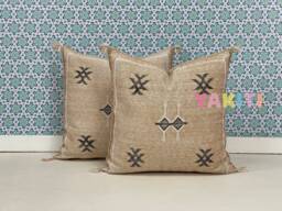 Yakiti-Beige Square Moroccan Pillows 20x20, Aka Cactus Silk Pillow, Sabra Pillows, Outdoor Luxury Pillow, Durable & Weather Resistant - thumbnail 1