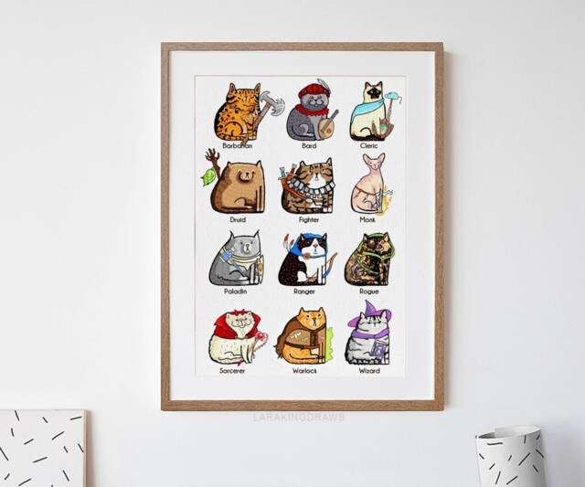 Dungeons & Cats Print, Dnd Cat Poster, Lover Birthday Gift, Nerdy Tabletop Gamer, Rpg Fantasy Wall Art - image 1