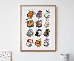 Dungeons & Cats Print, Dnd Cat Poster, Lover Birthday Gift, Nerdy Tabletop Gamer, Rpg Fantasy Wall Art - thumbnail 1