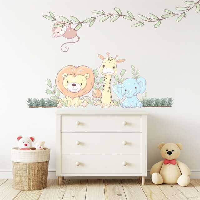 Safari Nursery Wall Stickers Jungle Animal Decals Lion Giraffe Elephant Monkey Decor Neutral Baby Room Art - image 1