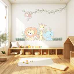 Safari Nursery Wall Stickers Jungle Animal Decals Lion Giraffe Elephant Monkey Decor Neutral Baby Room Art - thumbnail 3