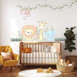 Safari Nursery Wall Stickers Jungle Animal Decals Lion Giraffe Elephant Monkey Decor Neutral Baby Room Art - thumbnail 2