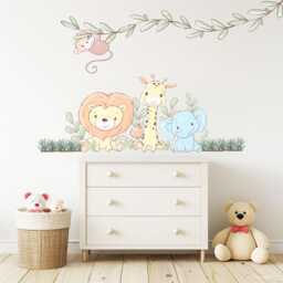Safari Nursery Wall Stickers Jungle Animal Decals Lion Giraffe Elephant Monkey Decor Neutral Baby Room Art - thumbnail 1