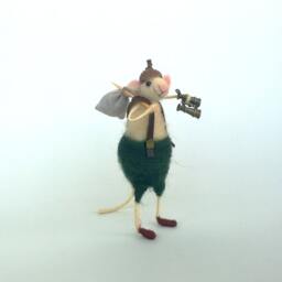 Felt Mouse Traveler With Binocular Woolen Figurine Waldorf Doll Funny Mice Needle Felted Animal Bag Dollhouse Handmade Amusing Gift - thumbnail 4