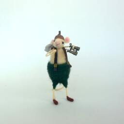 Felt Mouse Traveler With Binocular Woolen Figurine Waldorf Doll Funny Mice Needle Felted Animal Bag Dollhouse Handmade Amusing Gift - thumbnail 3