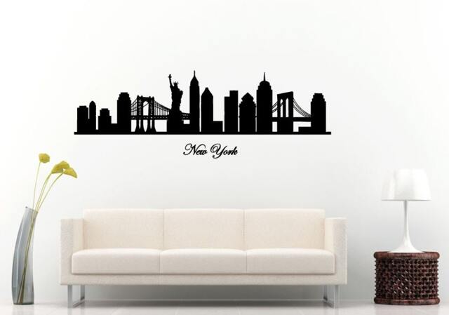 New York City Landmark Skyline View Tall Buildings Bridges Statue Of Liberty Wall Decal Vinyl Sticker Mural Room Decor L1031 - image 1