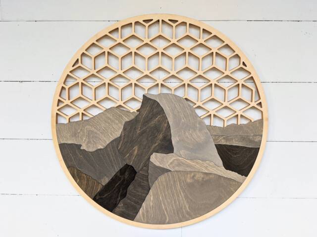 Half Dome Wood Wall Art Geometric Sky, Yosemite National Park Decor, Living Room Scene - image 1