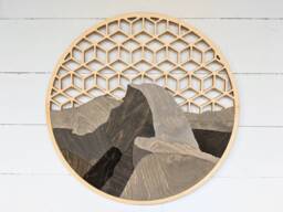 Half Dome Wood Wall Art Geometric Sky, Yosemite National Park Decor, Living Room Scene - thumbnail 1
