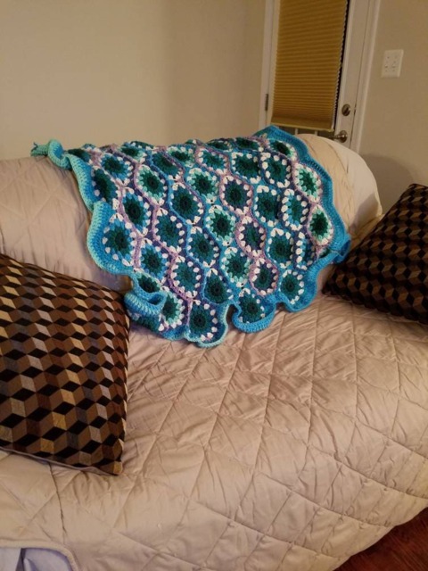 Blue & Purple Throw Blanket, Decorative Afghan, Crocheted Circles - image 1
