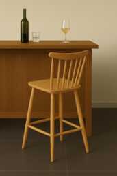 Handmade Wooden Counter/Bar Stool - Scandinavian Style - Handcrafted Solid Wood Kitchen Islands & Stools - thumbnail 1