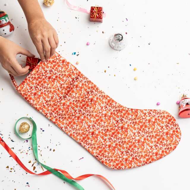 Luxury Mulberry Silk Christmas Stocking, Handpainted Design, Padded, Loop For Hanging, Gift Christmas, Unique Home Decor - image 1