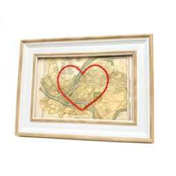 Pittsburgh Heart Map - Custom Gift Anniversary For Him Framed Wedding Print With Hand-Embroidered