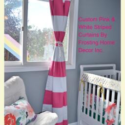 Custom Pink Striped Nursery Curtains Nautical Window Treatments - thumbnail 2