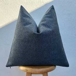 Navy Blue Basketweave Linen Pillow Cover Modern Throw Cushion - All Duties Paid Usa - thumbnail 2