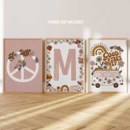 Boho Nursery Print Set - Girls Letter Good Vibes Only Peace Sign -Boho Playroom Decor Unframed - thumbnail 2