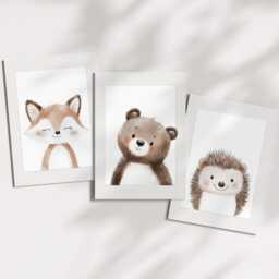 Woodland Forest Animals Boys Girls A4 Or A3 Nursery Set Of Unframed Prints Wall Art Natural Decor Fox Bear Hedgehog Neutral - thumbnail 2