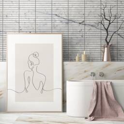 Bathroom Prints, Woman Line Art, Set Of 3, Relax Soak Unwind, Wall Neutral Beige Home, Modern Home Decor - thumbnail 2