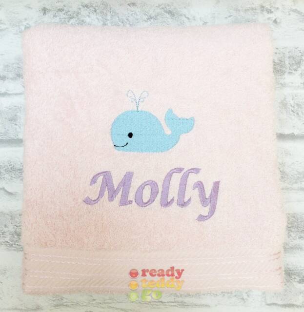 Personalised Swimming/Bath Towel Sheet Whale Embroidered Unisex Boys Girls Children's Kids With Any Name 500Gsm - image 1