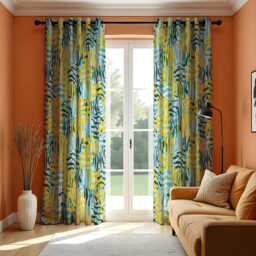 Abstract Geometric Curtains, Yellow & Teal Artistic Brushstroke Pattern Drapes, Modern Bold Window Treatment, Custom Length Panel Curtains