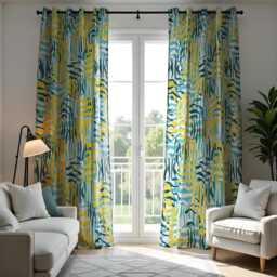 Abstract Geometric Curtains, Yellow & Teal Artistic Brushstroke Pattern Drapes, Modern Bold Window Treatment, Custom Length Panel Curtains - thumbnail 3