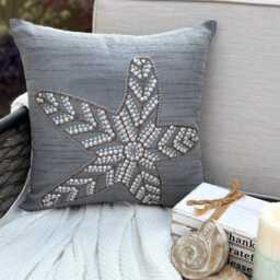 Gray Art Silk Beaded & Sequins Work Starfish, Beach Style Throw Pillow Cover - Starry Light - thumbnail 2