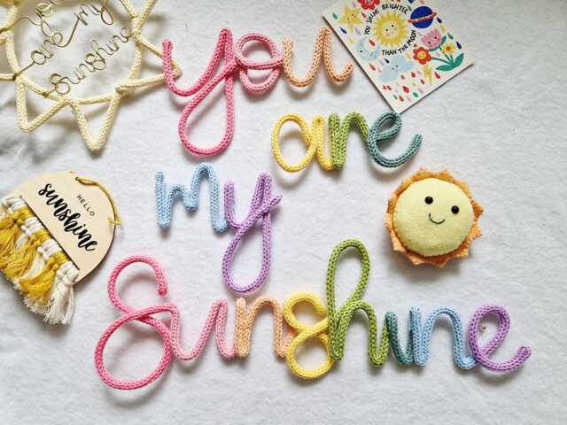 You Are My Sunshine Sign L Nursery Decor Children's Room Wall Hanging Kids Knitted Words - image 1