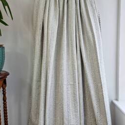 Kantha Stitch Pure Cotton Reversible Bed/Sofa Throw King Size - Handmade Handprinted Floral Dohar White Blue Garden Petal Leaves Stripe - thumbnail 4