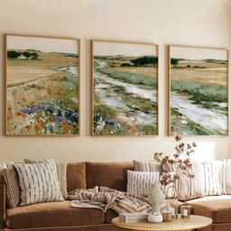 River Meadow Trio, Wildflower Landscape Wall Art Set - thumbnail 4