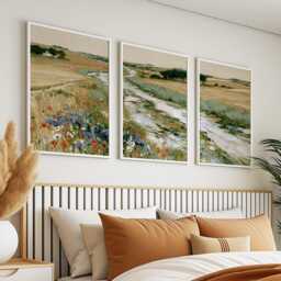 River Meadow Trio, Wildflower Landscape Wall Art Set - thumbnail 3